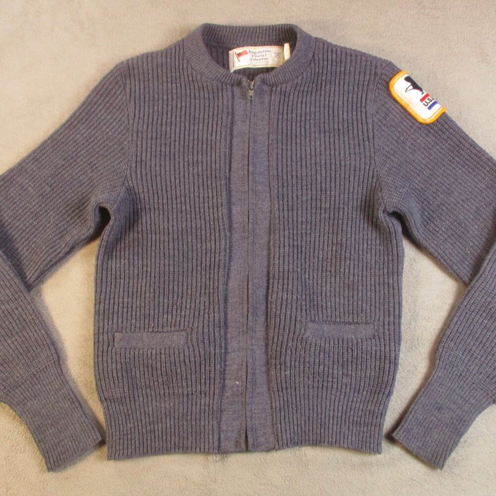 Vintage Regulation Postal Cardigan Sweater Small Blue Knitting Mills Made in USA
